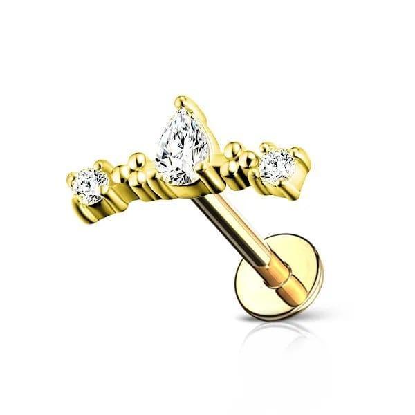 Labret con goccia centrale e brillanti laterali - GIOYAL PIERCING STORE
