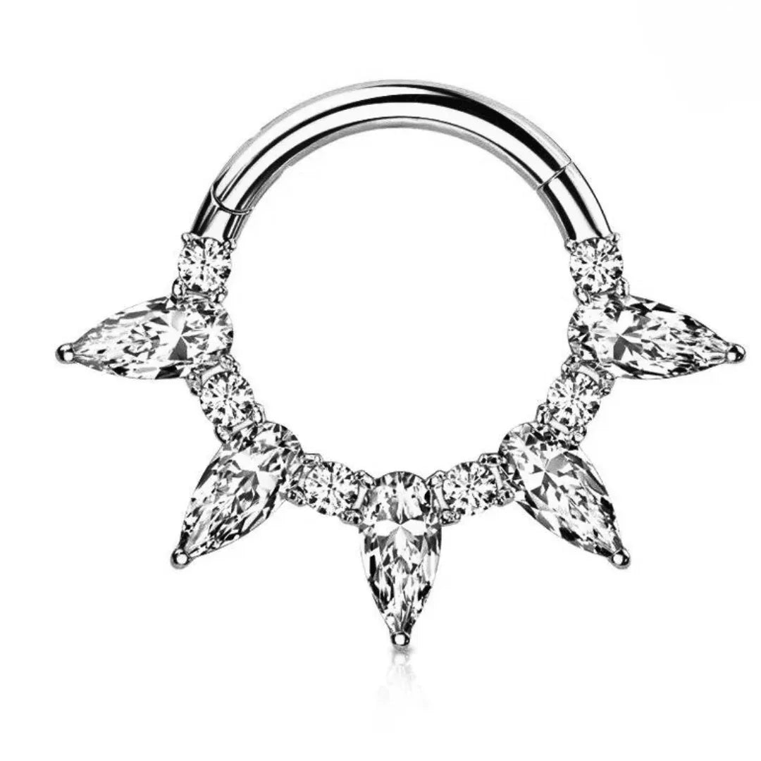 Anello a clicker con 5 brillanti a goccia - GIOYAL PIERCING STORE