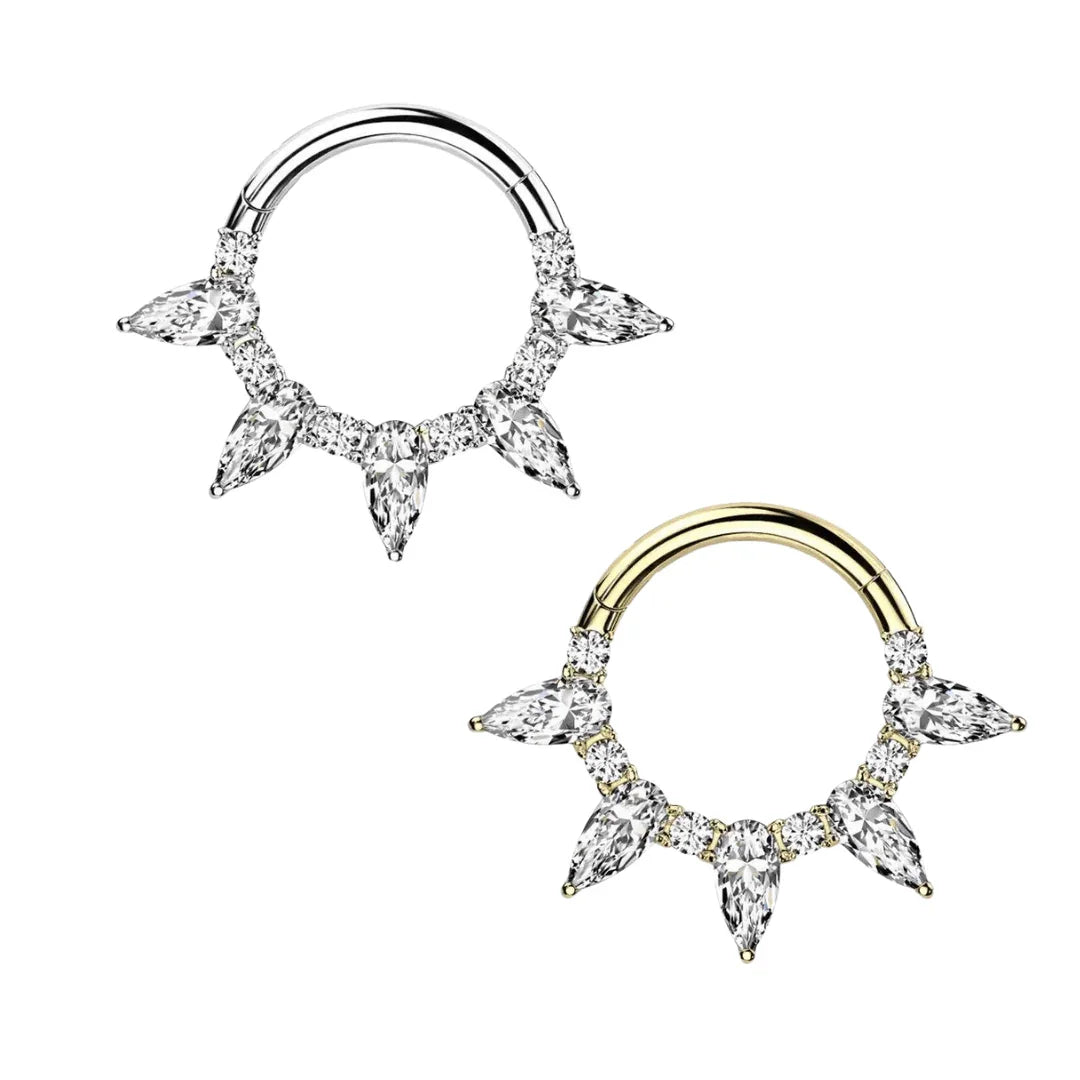 Anello a clicker con 5 brillanti a goccia - GIOYAL PIERCING STORE