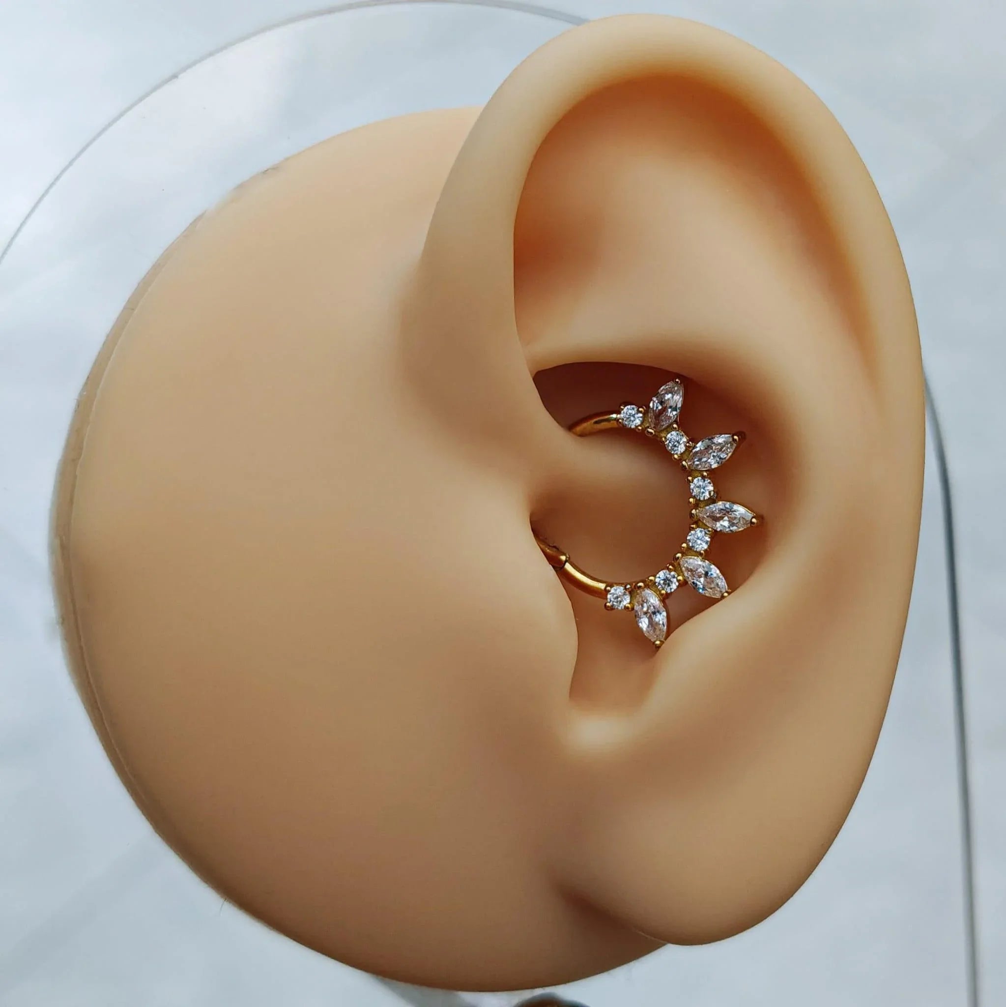 Anello a clicker con 5 brillanti a goccia - GIOYAL PIERCING STORE