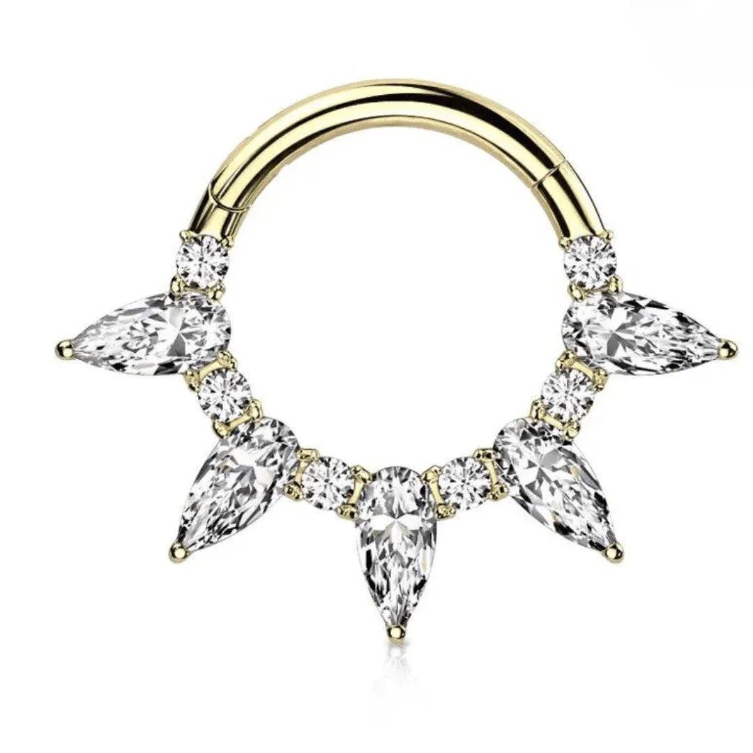 Anello a clicker con 5 brillanti a goccia - GIOYAL PIERCING STORE