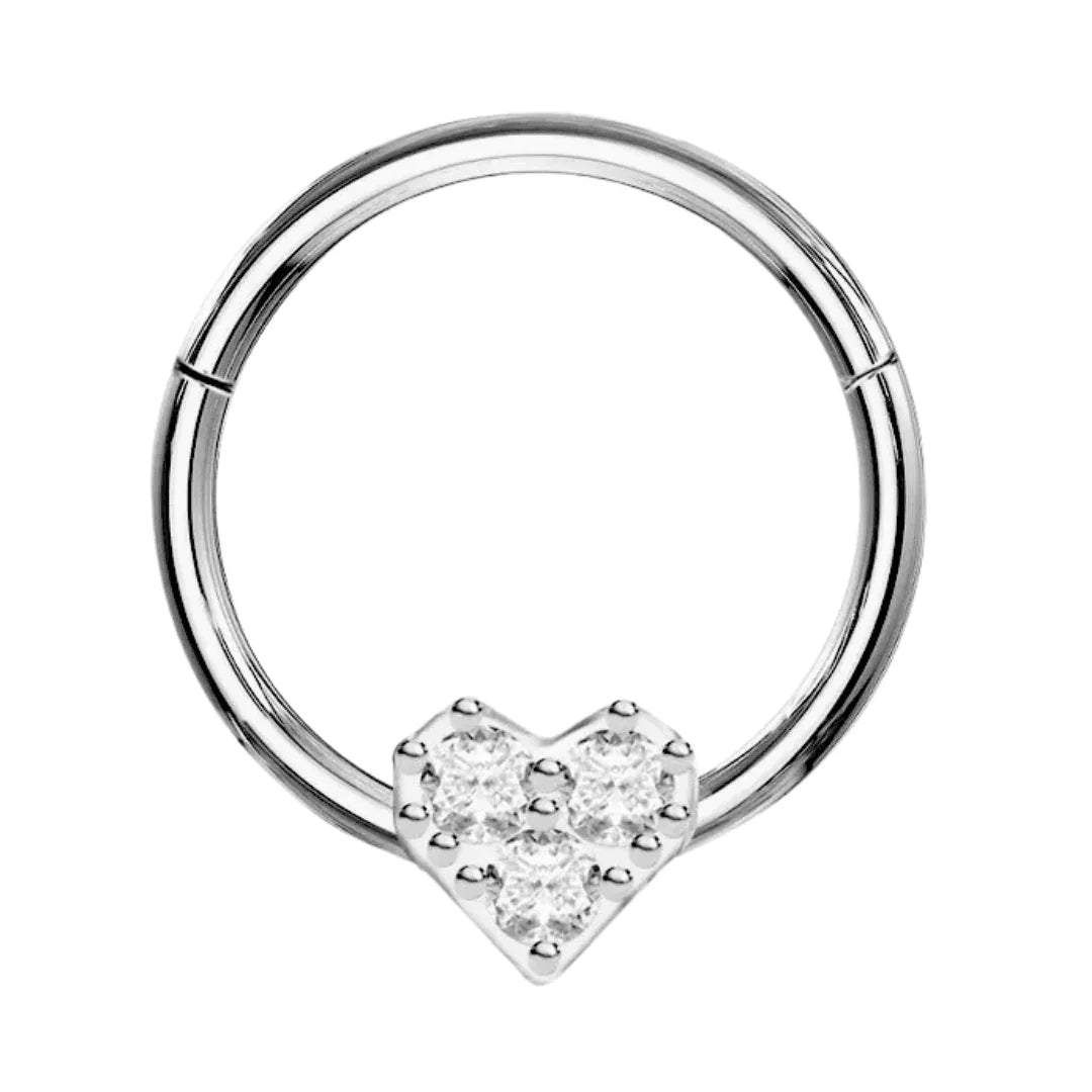 Anello a clicker con brillante a cuore - GIOYAL PIERCING STORE
