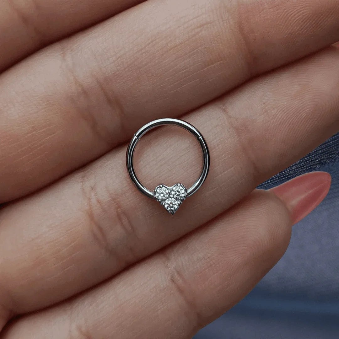 Anello a clicker con brillante a cuore - GIOYAL PIERCING STORE
