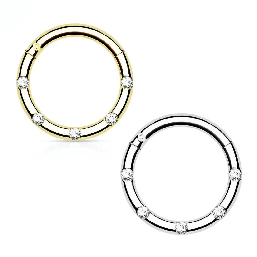 Anello a clicker con brillanti incastonati - GIOYAL PIERCING STORE