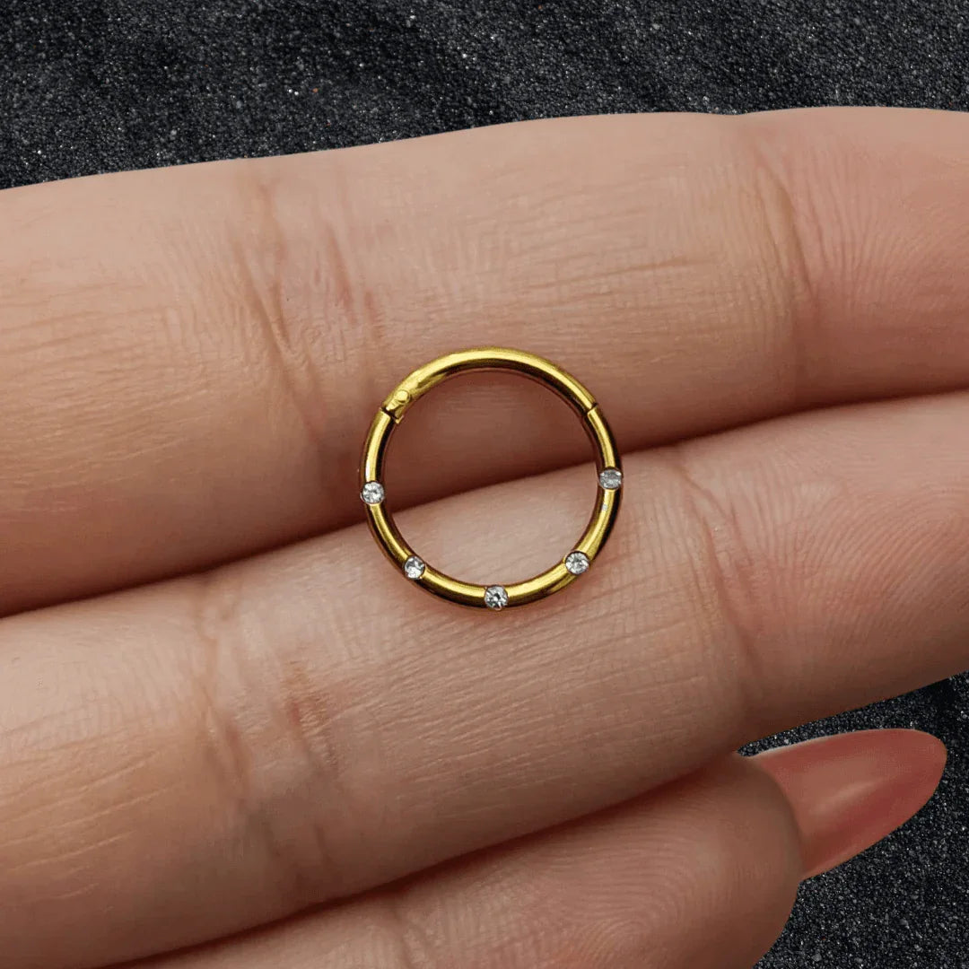 Anello a clicker con brillanti incastonati - GIOYAL PIERCING STORE