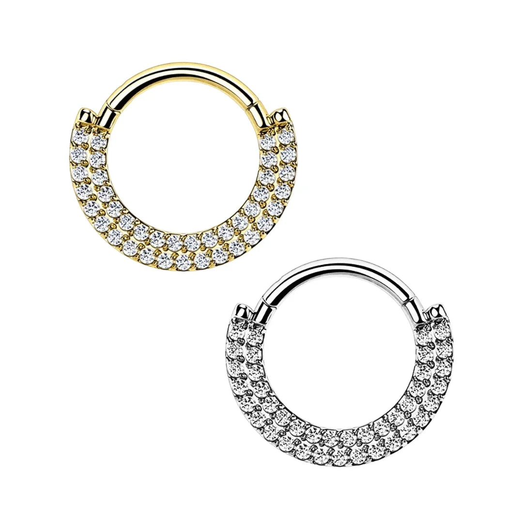 Anello a clicker con doppia fila di brillanti - GIOYAL PIERCING STORE