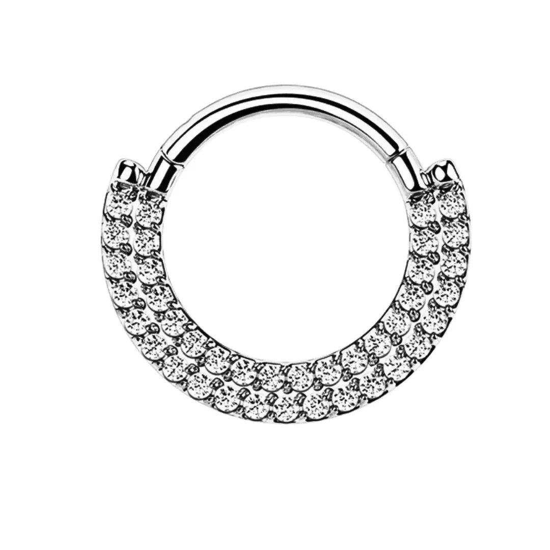 Anello a clicker con doppia fila di brillanti - GIOYAL PIERCING STORE
