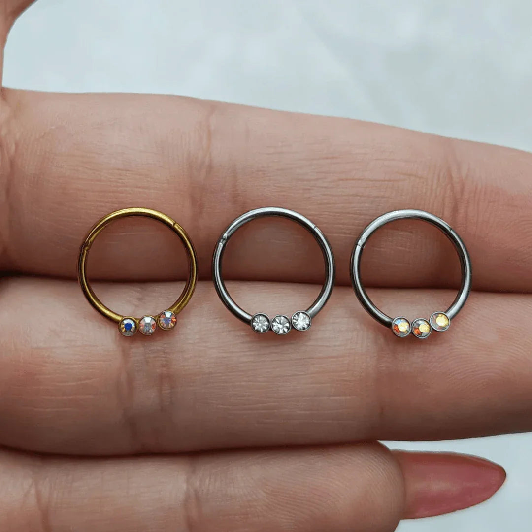 Anello a clicker a 3 brillantini - GIOYAL PIERCING STORE